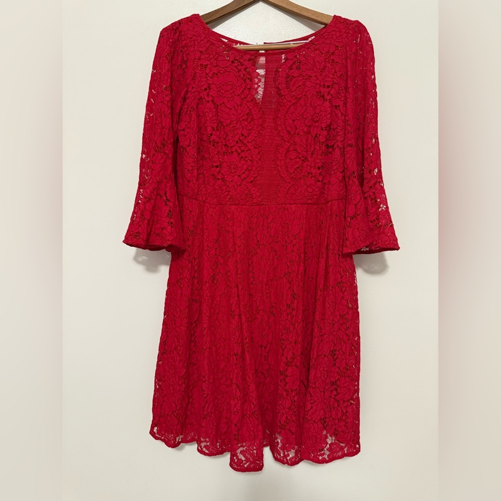 Lane Bryant red 3/4 sleeve lace dress in size 14
